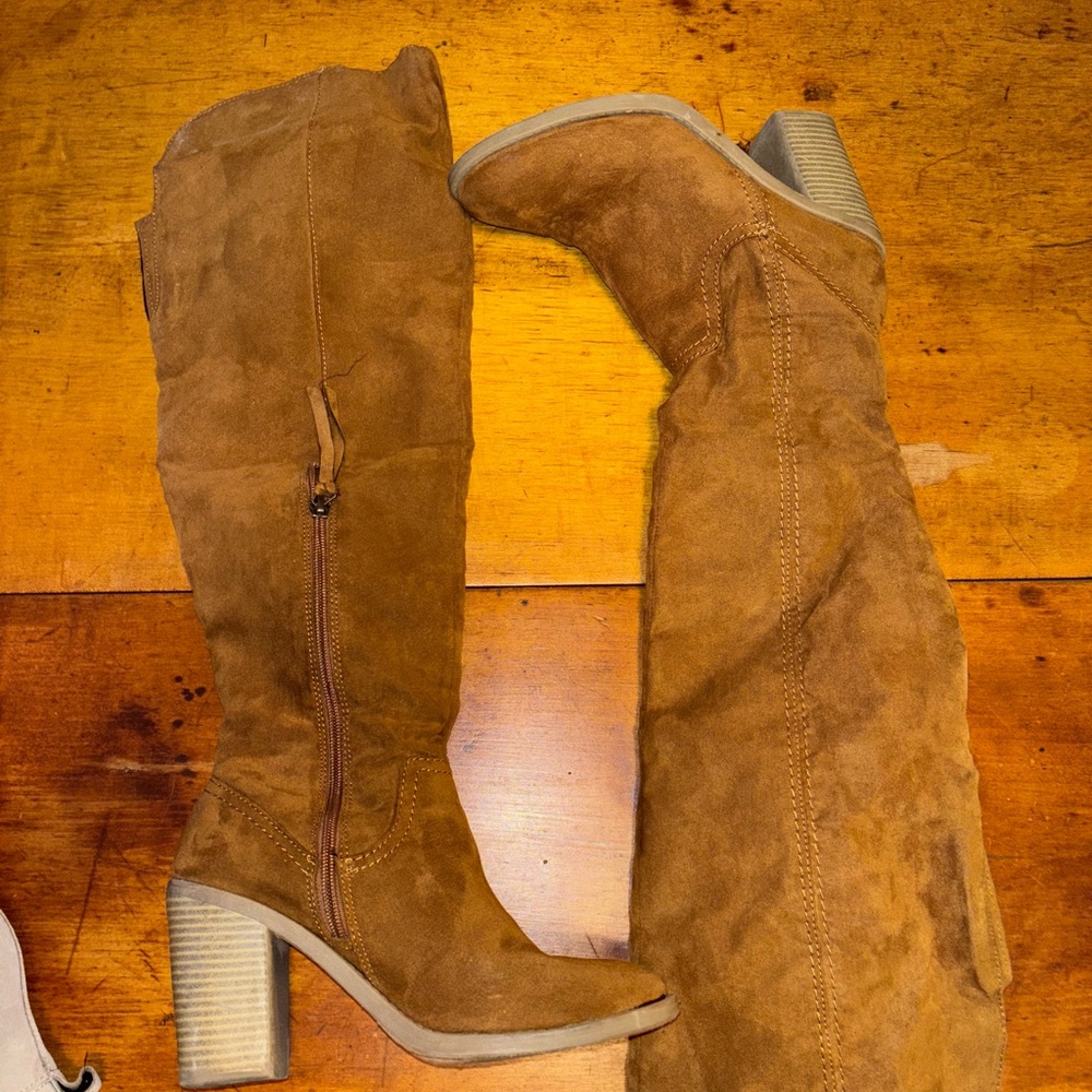 Brown Suede Knee-High Boots